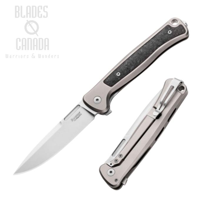 Lion Steel Skinny SK01 GY Flipper Framelock Knife, CPM MagnaCut, Titanium/Carbon Fiber